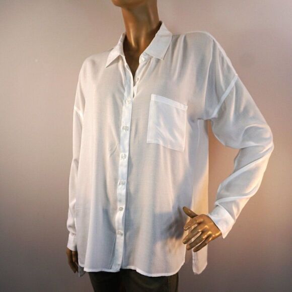 Pacsun LA Hearts Boyfriends Shirt White Button Down Oversized Sz M Paper Thin - Picture 5 of 10